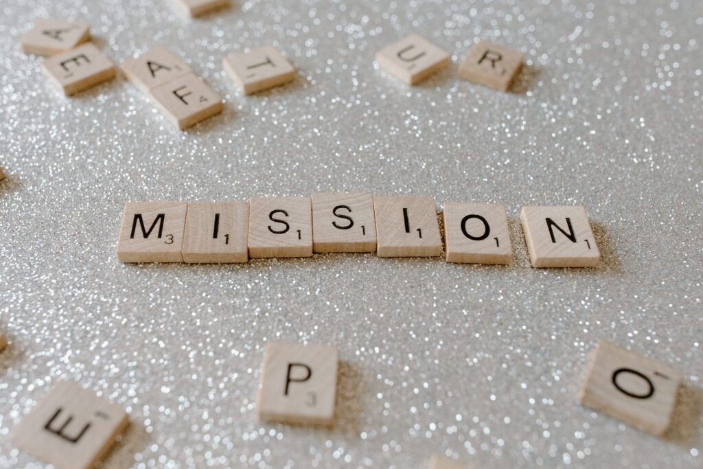 Mission word on wooden block letters